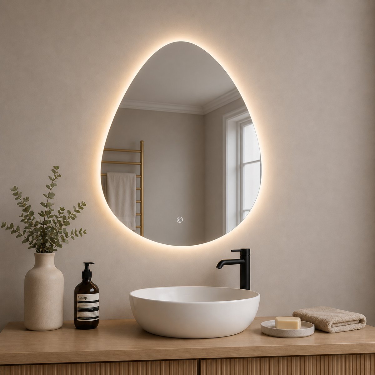 SensaHome Oliver Badkamerspiegel met LED Verlichting - Dimbaar - 2700K/4500K/6400K - Asymmetrisch - 60x80cm