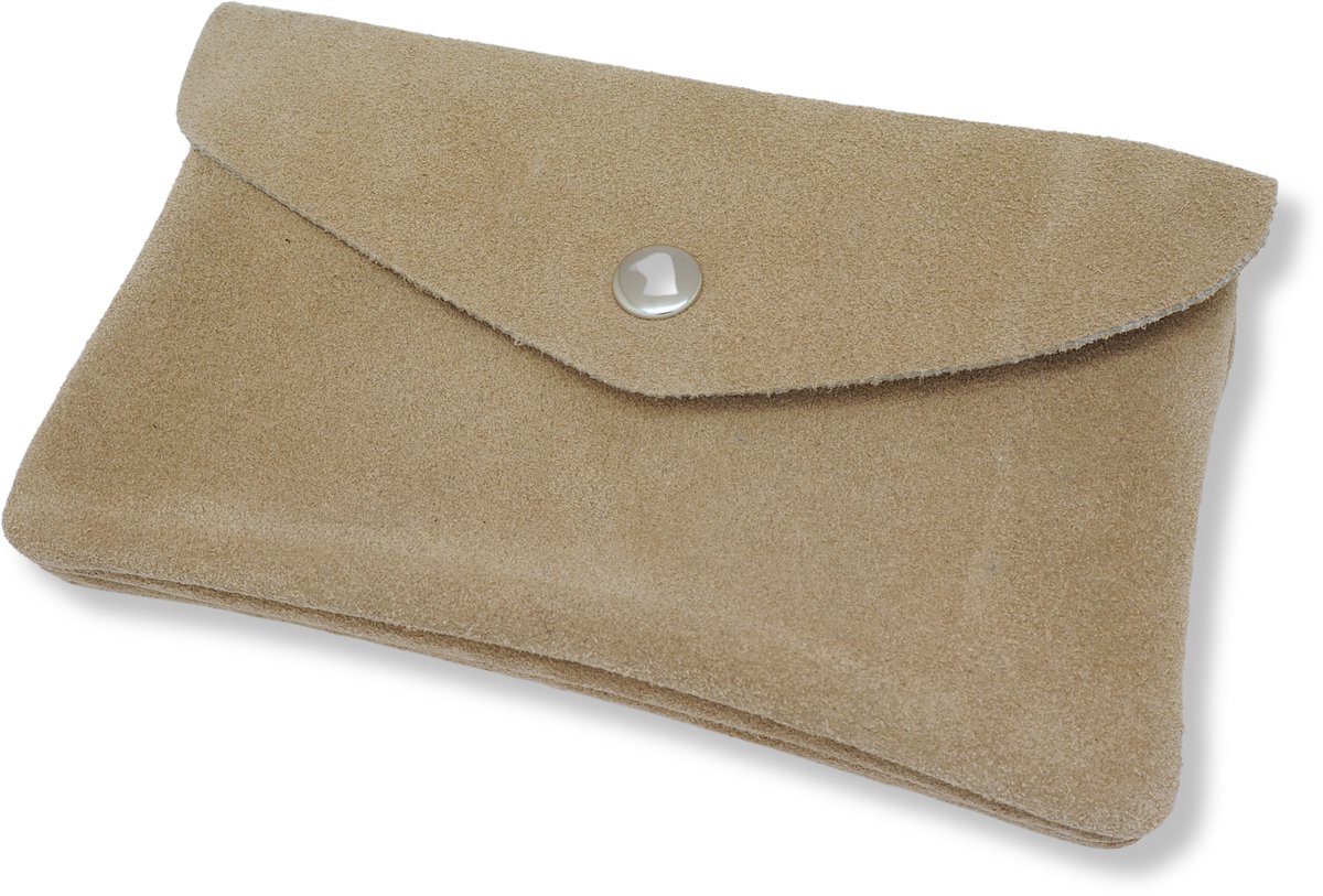 Bijoutheek Portemonnee Leer Italiaans Groot Suede Sand