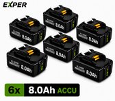 EXPER 18V Accu geschikt voor Makita - 6 Stuks -Extra Groot 8.0Ah - 18V 8.0Ah Batterij - Vervangende Accu - 8000mAh - LED display - Li-ion Accu - LED Display - Accuboormachine - 18V BL1830B BL1860B BL1840B BL1815 LXT-400 BL1850B