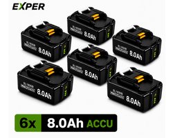 EXPER 18V Accu geschikt voor Makita - 6 Stuks -Extra Groot 8.0Ah - 18V 8.0Ah Batterij - Vervangende Accu - 8000mAh - LED display - Li-ion Accu - LED Display - Accuboormachine - 18V BL1830B BL1860B BL1840B BL1815 LXT-400 BL1850B