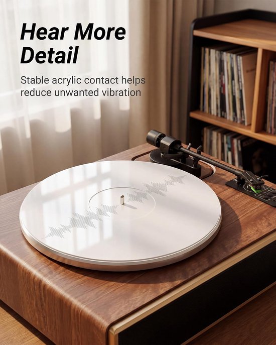Acryl Platenspeler Mat - 3 mm & Label Uitsparing - 300 mm - Antistatisch - Geschikt voor 12 Inch LP & Vinyl Platenspelers - Wit — afbeelding 2