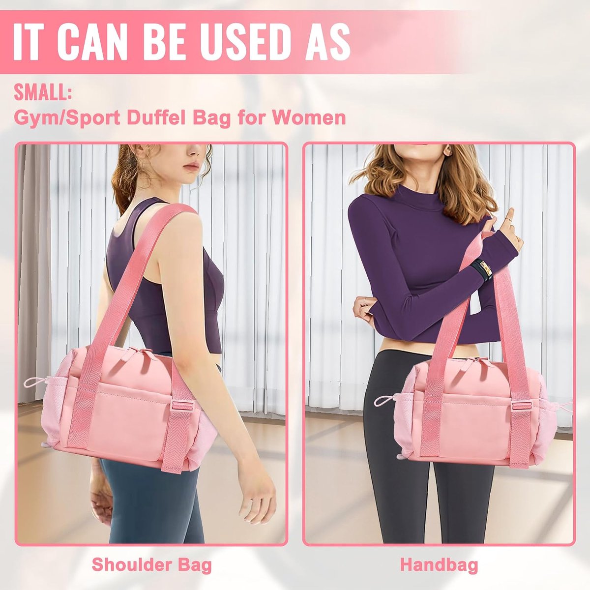 Gym Bag for Women Girls, Waterproof Travel Bag with Wet Pocket and Adjustable Hand Strap Small Gym Tote Bag - ShopVlot