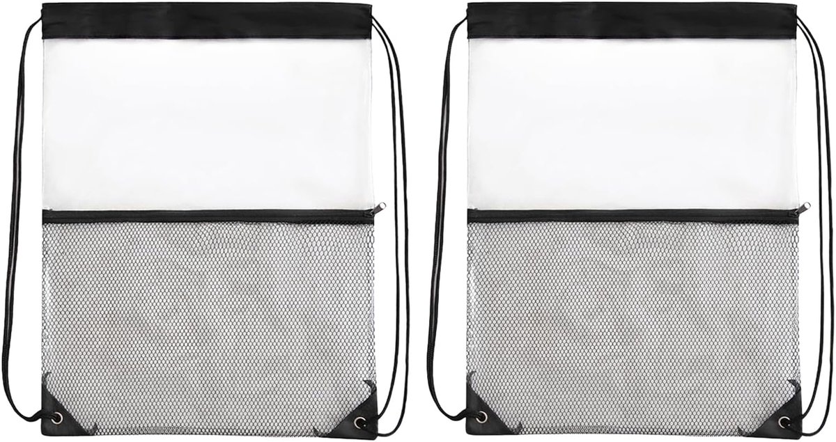 2 Pieces Transparent Drawstring Gym Bag, Clear Sports Bag, Clear Backpack, PVC Bag Gym Sac, for Exercise, Schools - ShopVlot