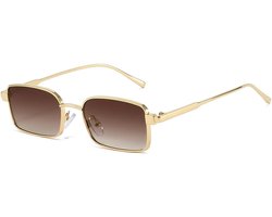 YAMEIZE Retro Small Gold Rectangle Sunglasses Women Men Narrow Square Metal Sunglasses Vintage 90s Metal Frame - ShopVlot