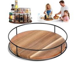 Draaiplateau Hout - Lazy Susan - Draaibaar Kruidenrek - Aanrecht Organizer - 23 cm - 360° - Antislip - Draaiplateau Rond - Voor Specerijen en Cosmetica - Keuken & Badkamer Accessoires