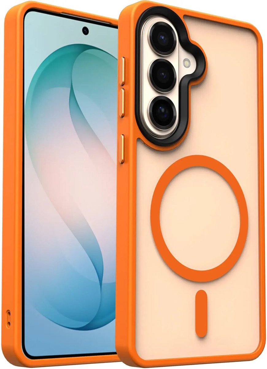 Hoesje Geschikt voor Samsung Galaxy S26 Plus - Compatibel met MagSafe / Qi2 - Matte Beschermhoes - Back Cover met Magneet - Oranje
