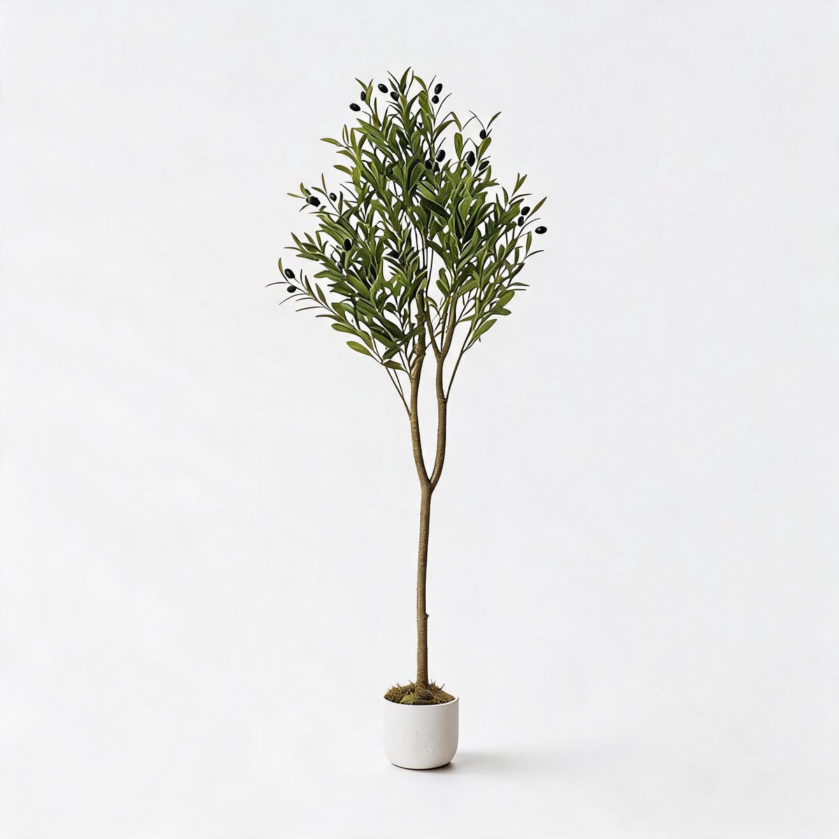 Danky - Luxe Kunst‑Olijfboom - 130cm, premium polyester, 44 olijfvruchten met luxe verzwaarde witte pot
