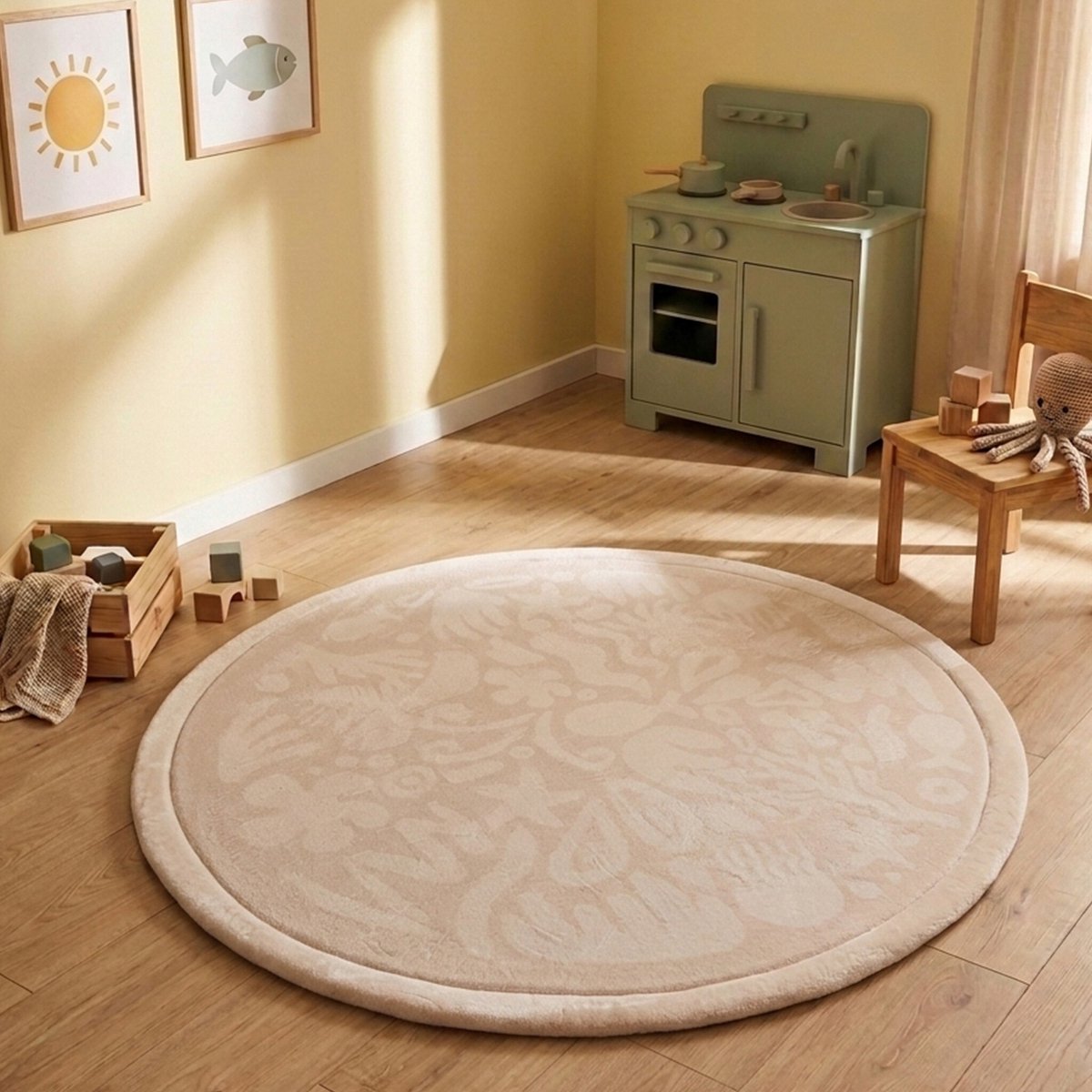 Little Olly Rond wasbaar speelkleed - Flo Beige - Ø 120cm