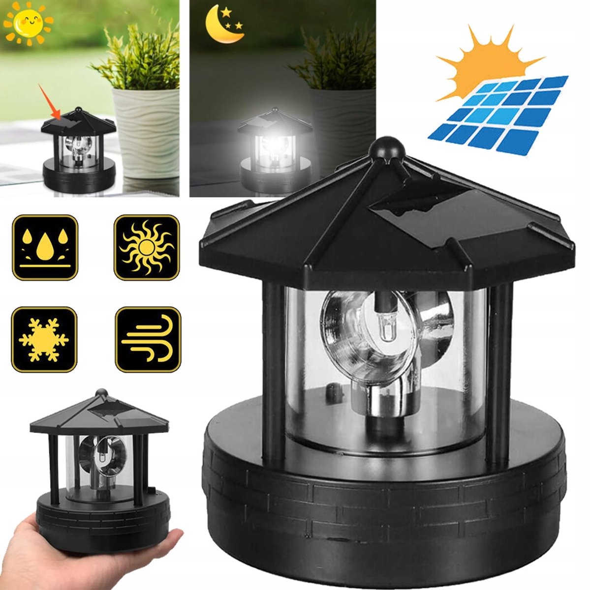 Tuinlamp in De Vorm Van Een Vuurtoren Op Zonne-Energie Met Draaibare Kop En Automatische Aan/Uit-Functie - ABS IP44 Snelladen - Perfect Voor De Decoratie Van Uw Binnenplaats, Gazon En Pad