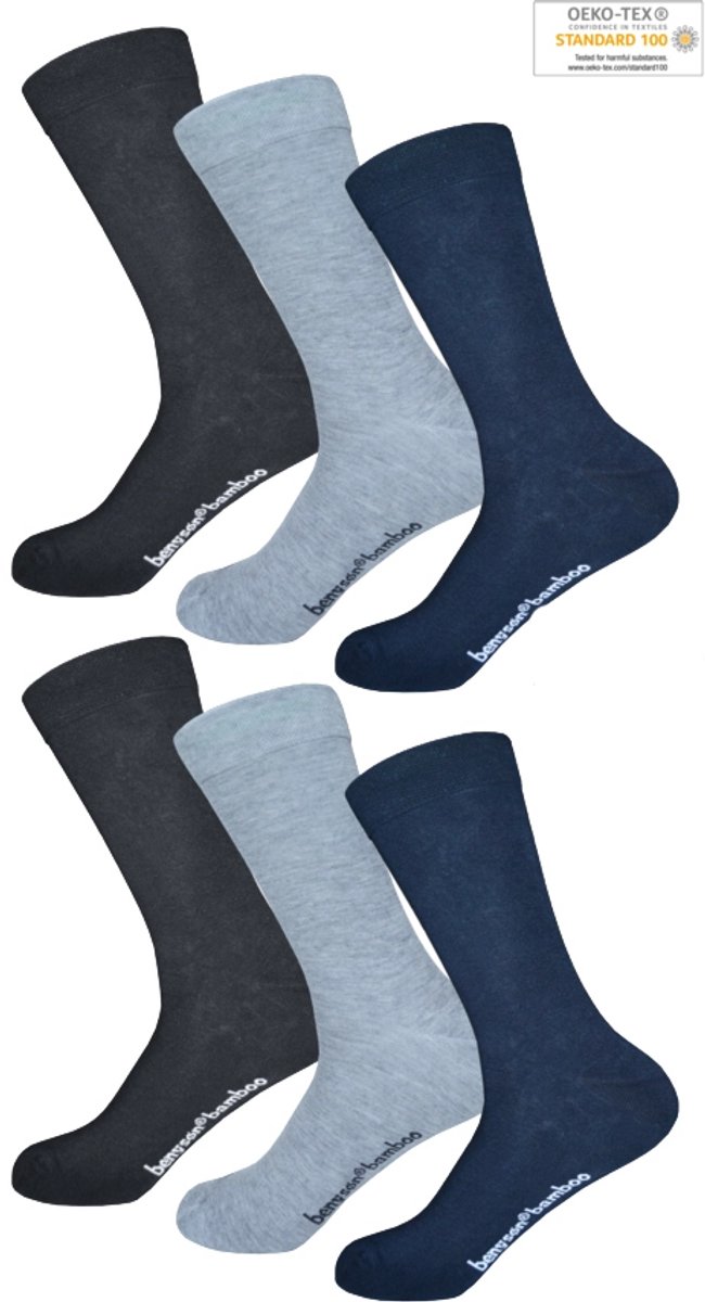 Benyson BENYSØN 6-paar Bamboe sokken - Naadloos - Dames & Heren - Comfortabele sokken - Zwart - Blauw - Anti zweet - 40