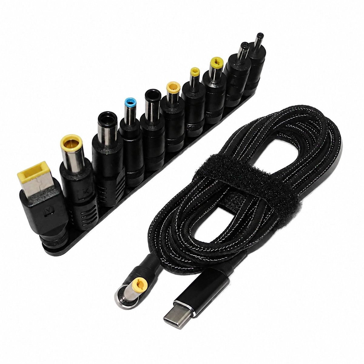 USB-C naar DC Voedingskabel – 10-in-1 – 100W PD Laptop Oplaadkabel – 10 Universele DC Adapters – 1,8 Meter – Zwart