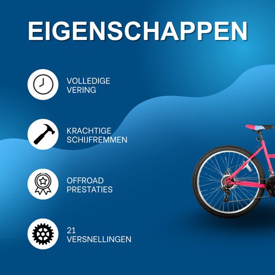 Mountainbike - Voor dames - 18 versnellingen, voorvorkvering, dubbele mechanische schijfremmen - 66 cm, roze — afbeelding 2