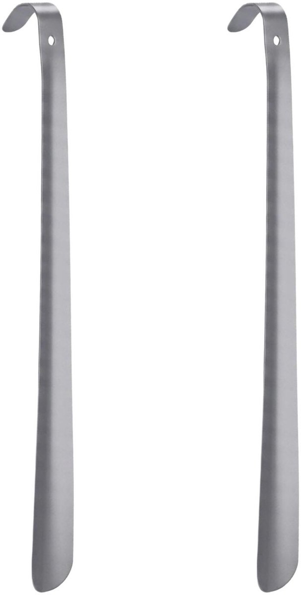 Excellent Houseware Shoe Solutions Schoenlepel - 2x - 42 cm - metaal - grijs - met haak - instaphulp voor schoenen - extra lang