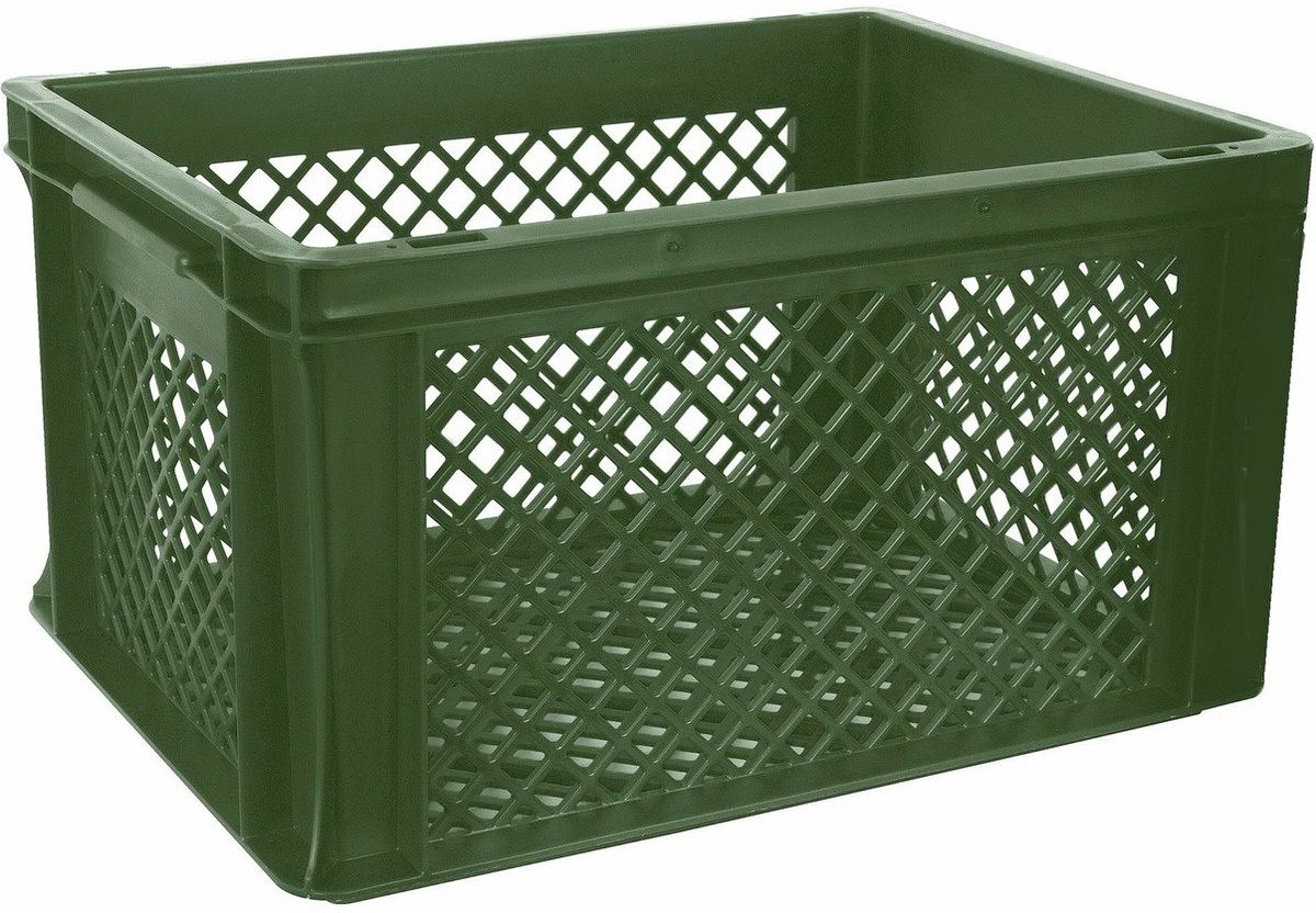 Bellatio Design opbergbox - 3x - opbergkrat - groen - 40 x 30 x 22 cm - kunststof - open structuur - opbergers - kisten - garage/zolder
