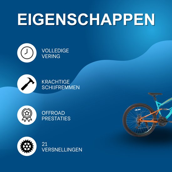 Mountainbike - Voor heren en dames / volwassenen - 21 versnellingen, volledige vering, dubbele schijfrem - 66 cm, blauw — afbeelding 2
