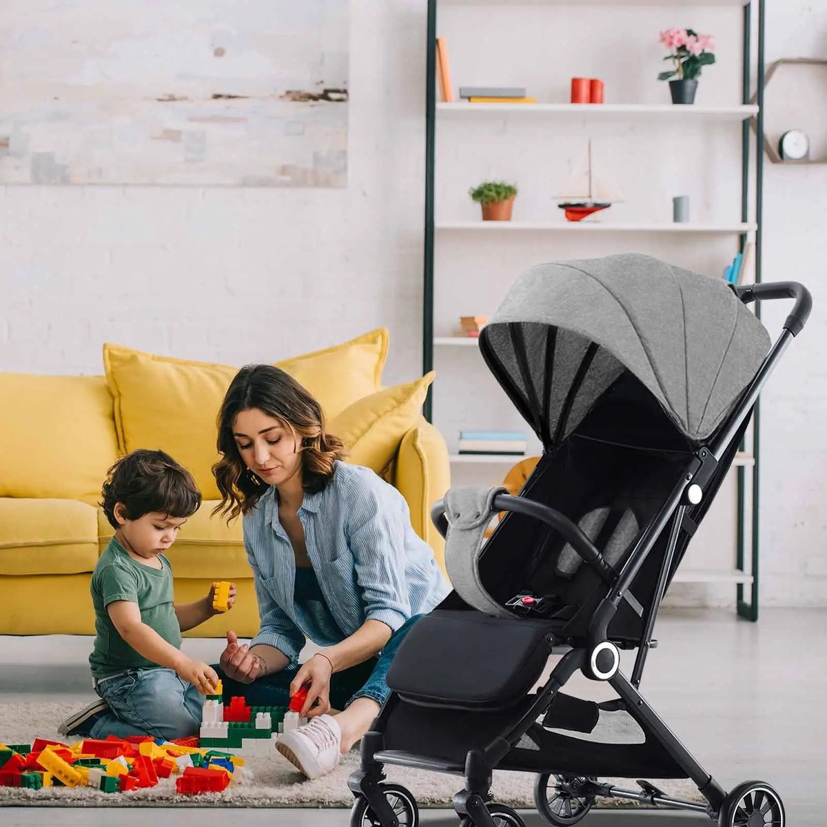 DayeLabel Buggy - Kinderwagen – Lichtgewicht Reisbuggy – Opvouwbaar – Compact – Eénhands Inklapbaar – Met Zonnekap - Grijs – foto 5