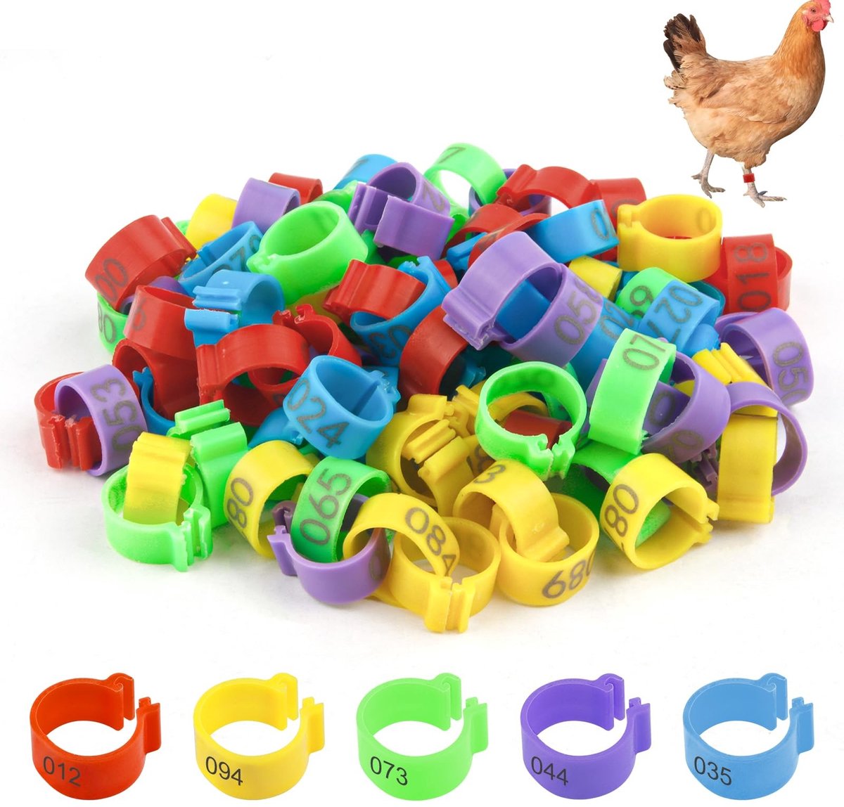 Solidchoice - 100 Stuks Genummerde Kippenidentificatietape in 5 Kleuren