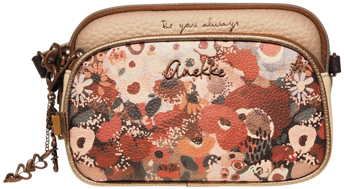 Anekke beige dames schoudertas met bloemenprint