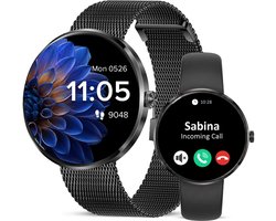 Avalue - AMOLED Dames Smartwatch - Hartslagmeter - Slaapmonitor - Vrouwengezondheid - Multisport - Android & iOS - RVS en Siliconen Band - Zwart