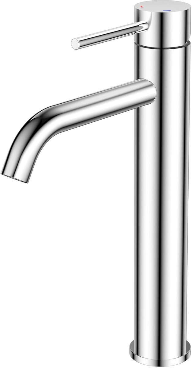 Hoge Wastafelkraan Chroom, Eengreeps Wastafelkraan voor Opzetwastafel, Mengkraan voor Badkamer, Modern RVS Hoog Model Wastafelkraan