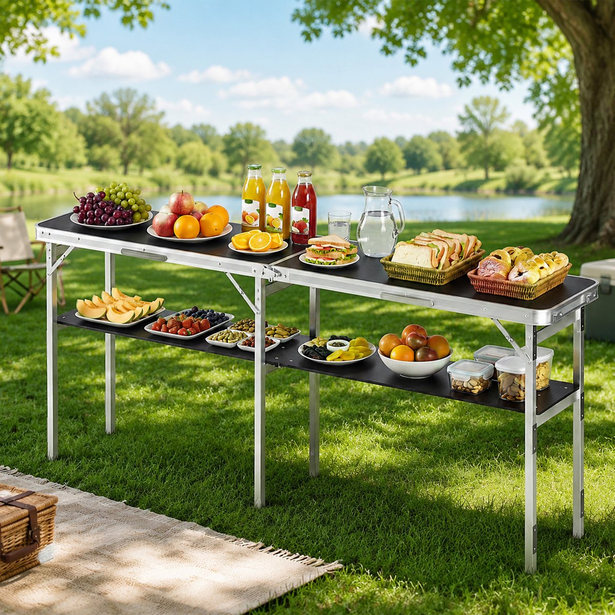 Froadp Aluminium kampeertafel, draagbare opvouwbare beursbalie met draagtas L