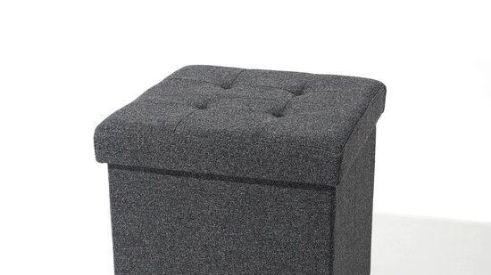 HÜSQ rechthoekige Poef met Opbergruimte - Hocker met premium Stof - Opbergpoef met Deksel - 38x38x38 - grijs