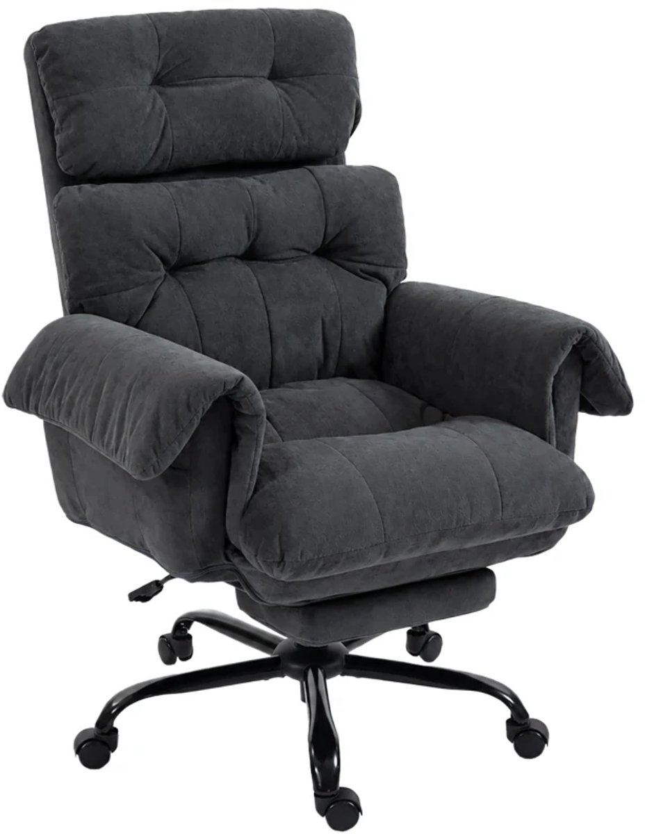 Ergonomische Bureaustoel - Max. kanteling 135° - In Hoogte Verstelbaar - Gestoffeerde Fauteuil - Kantoorstoel - Gamestoel - Directiestoel - Volwassenen Stoel - Computerstoel - Donkergrijs