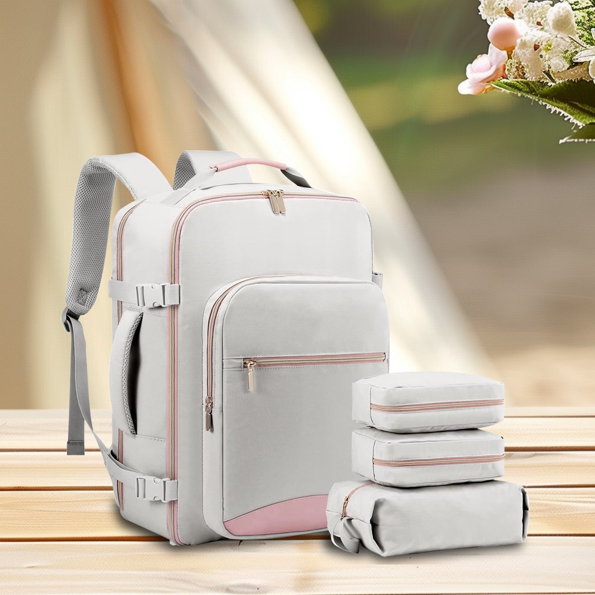 COVREO Reisrugzak 45 x 30 x 21 cm grijs polyester, 40 liter met laptopvak