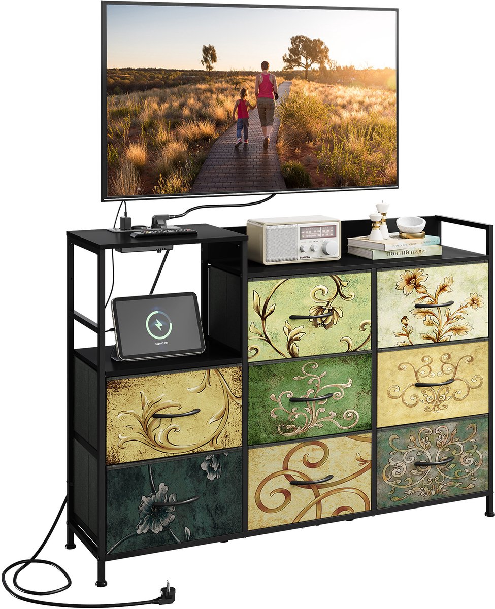 ECTEATOY® Ladekast met 8 Lades - Slaapkamerkast met Stopcontacten en USB - Kast voor Slaapkamer en Woonkamer - 120cm