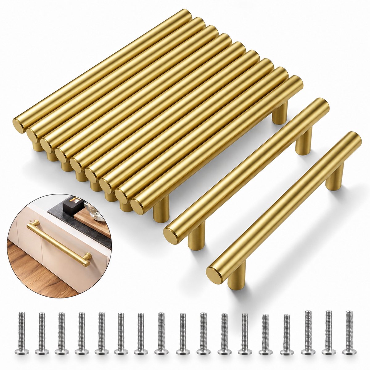 BOTC Handgrepen RVS - Handgreep - 10-delige set - 127 mm - Inclusief 20 schroeven - Roestvrij staal - Goud
