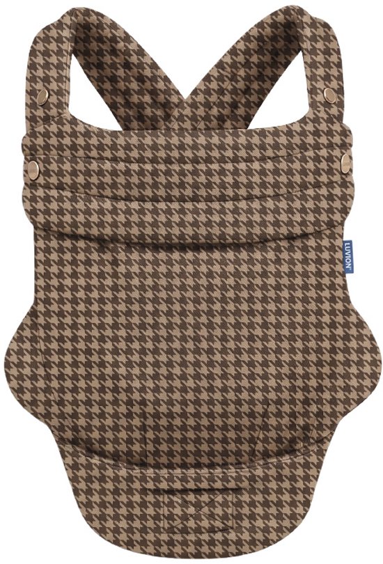 LUVION® Baby carrier MILANO Shade Houndstooth - Draagzak Baby - Ergonomische Buikdrager en Rugdrager - OEKO-TEX® Katoen - Bruin met Hanenvoet Patroon van Luvion — afbeelding 2