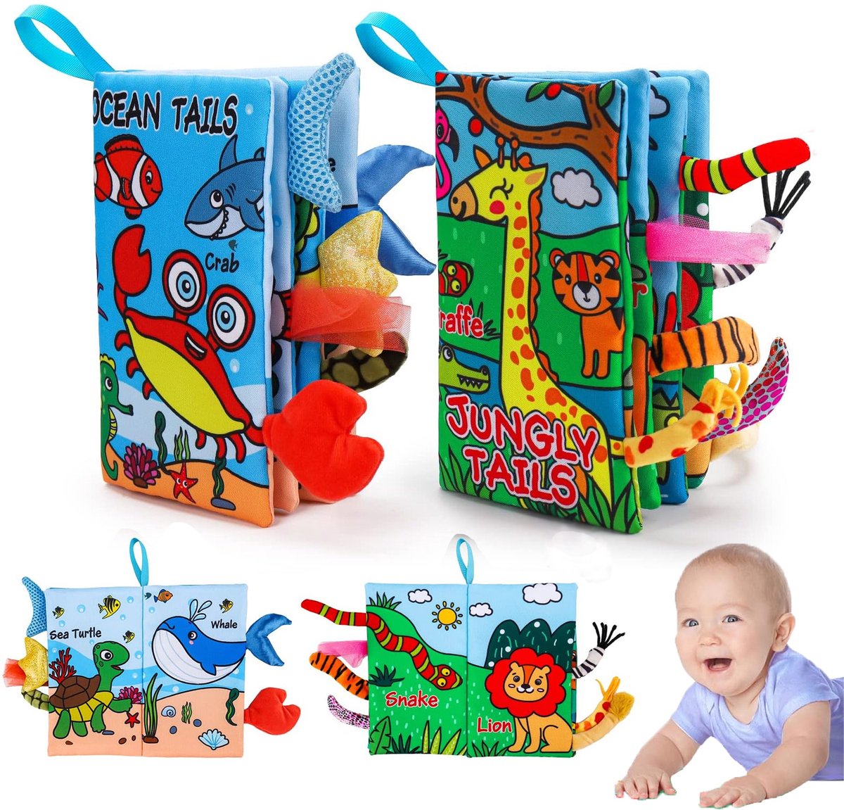 Baby boek 2 stuks - Baby boekje 0-6 maanden - Montessori activiteitenboek - Sensorisch speelgoed baby - Tummy time speelgoed voor baby's - Montessori boek