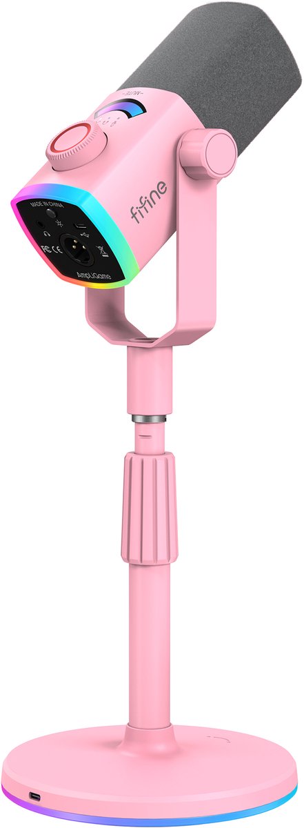 FIFINE AM8 PROS - USB / XLR Studio Microfoon - Geschikt voor PC/PS4/PS5 - RGB - Podcast - Gaming - Streaming - Roze