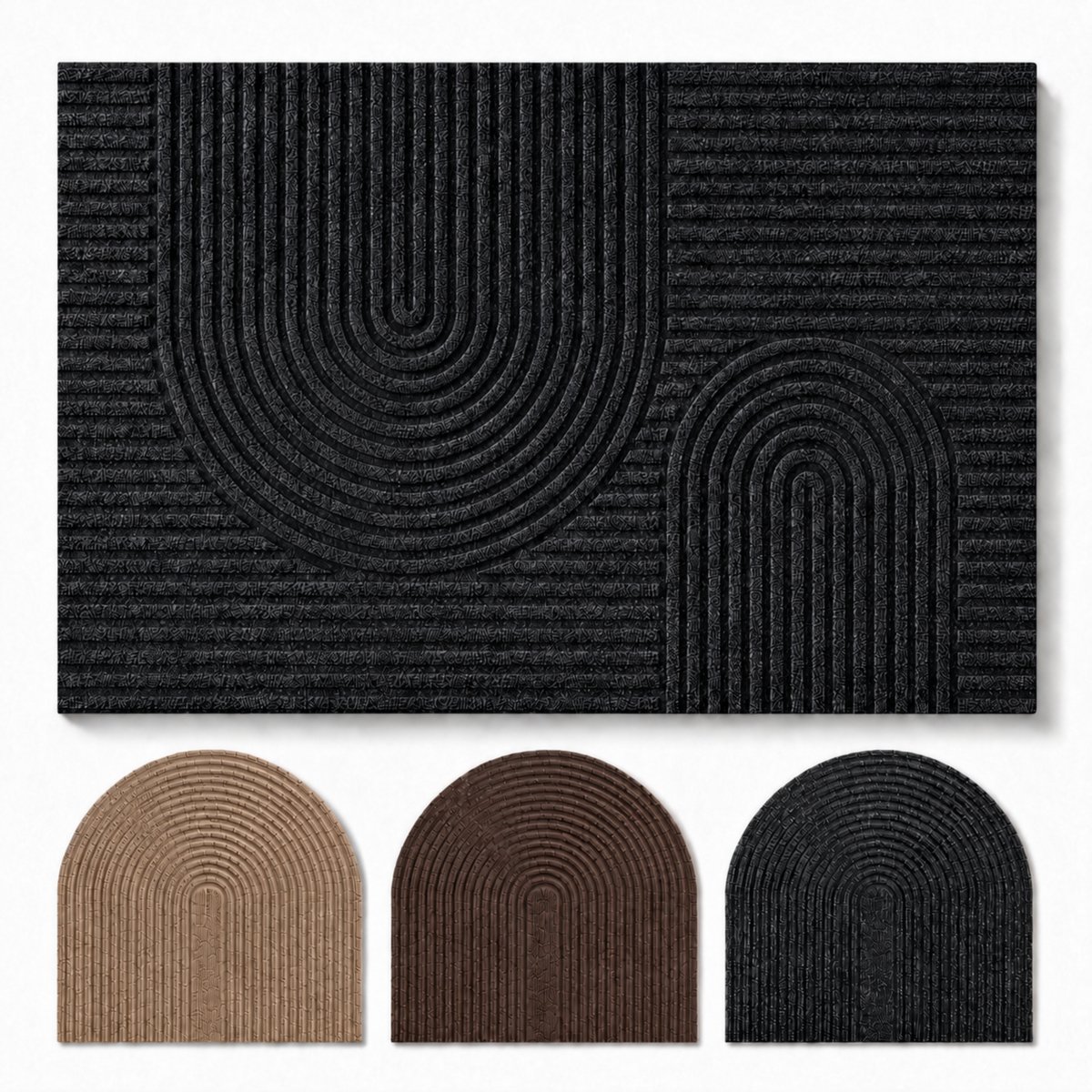Studio M Deurmat - Japandi Stijl - Deurmat Binnen - Zwart - 50x80 cm - Antislip Deurmat - Polyester & TPE - Vloerverwarming Geschikt Zwart (Boog)