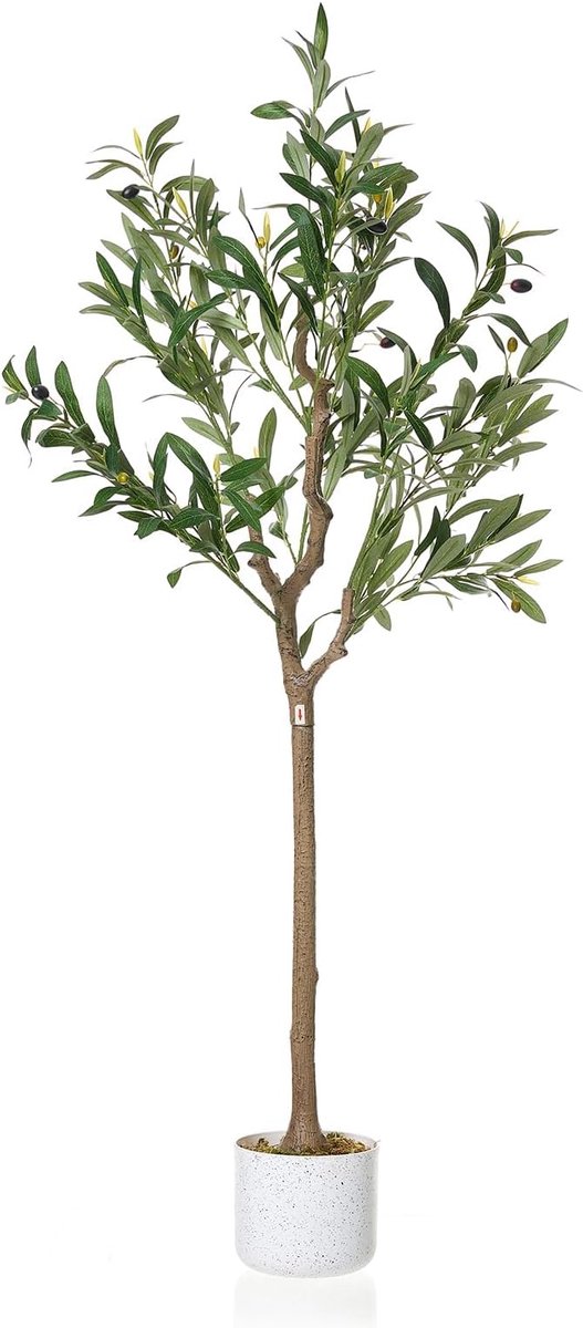 HOERFURIY - Kunst‑Olijfboom - 120cm, anti‑UV polyester, gewogen cementpot met 14 olijfvruchten