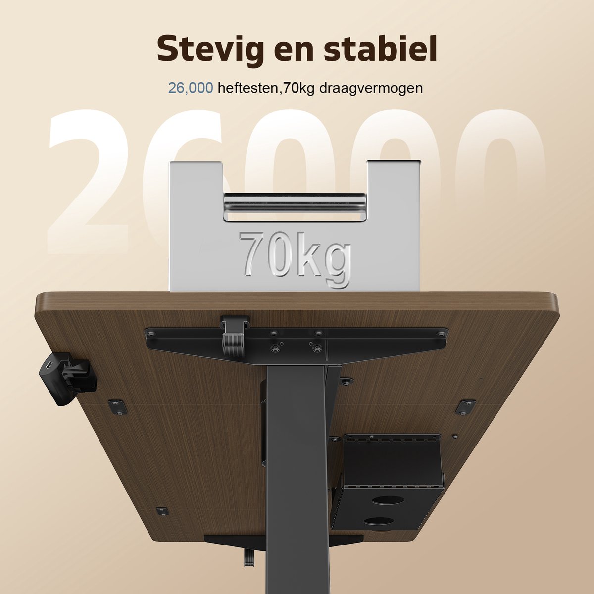 Devoko Elektrisch Zit-Sta Bureau 160x80 cm – 18 mm Dik Tafelblad – 3 Geheugenstanden – USB en Zit-alarm – Kabelmanagement – Zwart frame met walnootkleurig blad thumbnail 5