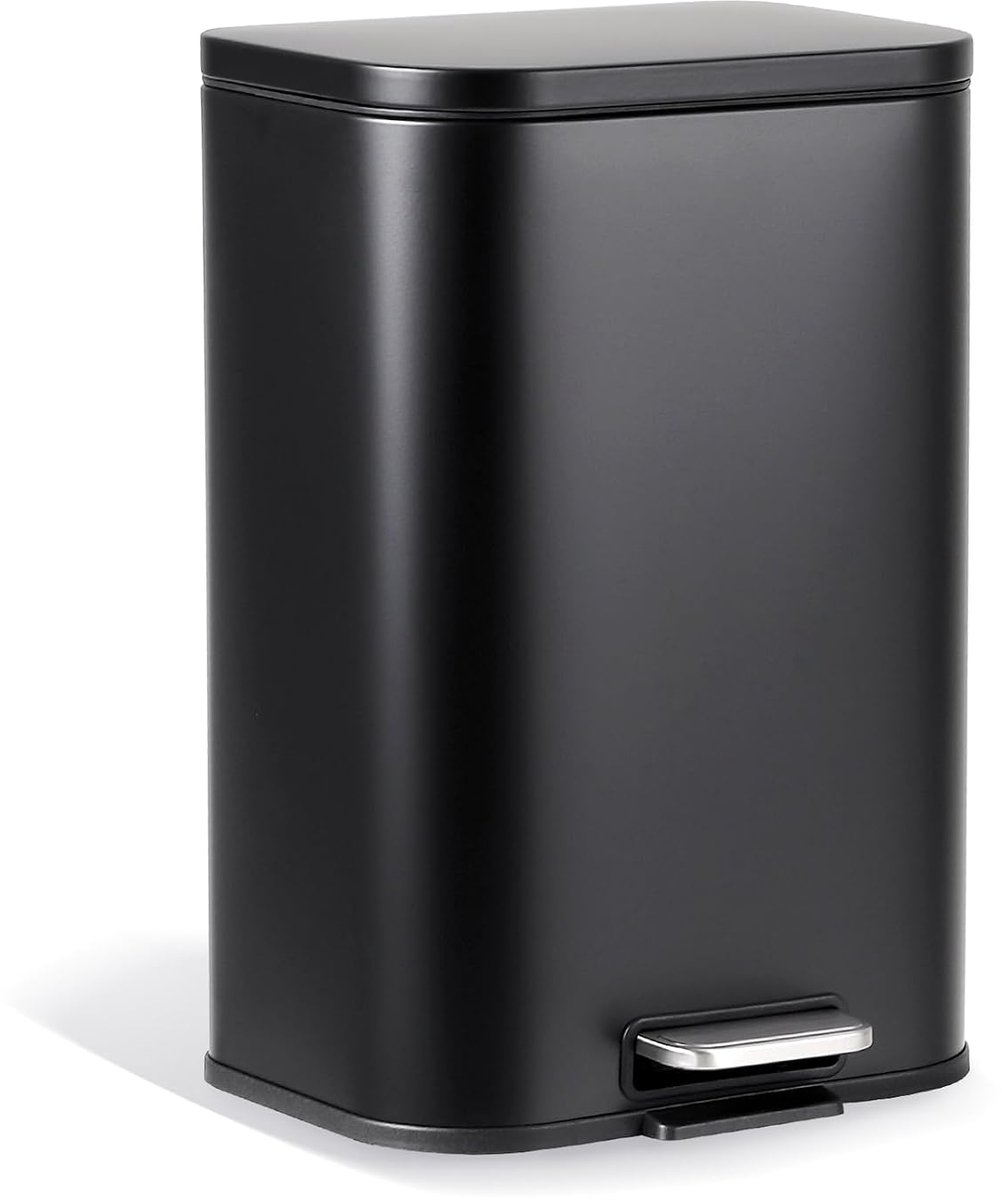 Pedaalemmer Smal 12L - 26x22x39 cm - Prullenbak RVS - Afvalbak Soft Close - Rechthoekig - Vingerafdrukvrij - Binnenemmer Uitneembaar - Voor Keuken Badkamer Kantoor - Zwart