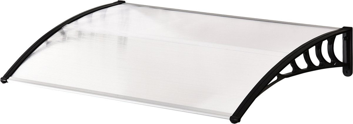 Luifel voor voordeur, luifel voor buiten, van polycarbonaat profiel, bescherming tegen regen en uv-straling, voor terras, balkon, 0,9 x 1,5 m, transparant