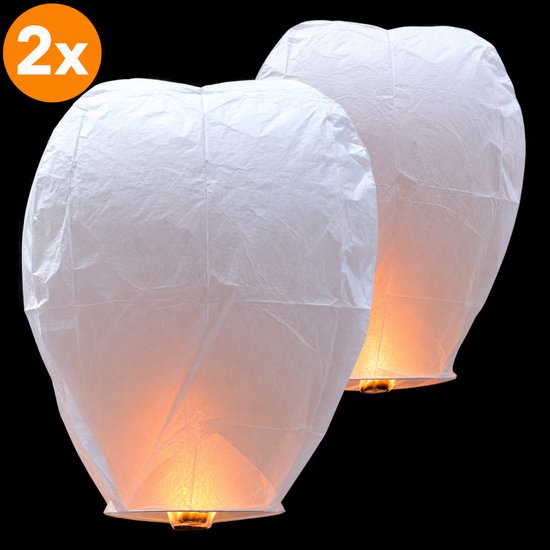 Volanterna® – XXL 2x Witte Wensballon 100 cm – Verbeterde Brander – Biologisch Afbreekbaar – Vliegende Lantaarn – Alternatief voor Vuurwerk