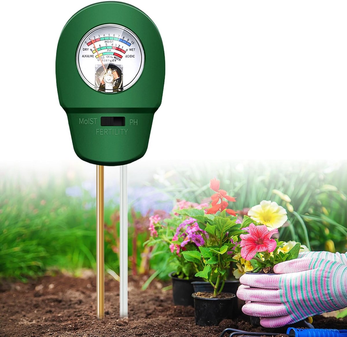 3-in-1 Bodem-PH- Vocht- En Vruchtbaarheidsmeter – Geen Batterijen Nodig Snelle Test Hoge Nauwkeurigheid – Draagbaar Voor Binnen- En Buitenplanten – Ideaal Voor Tuin- En Potplanten