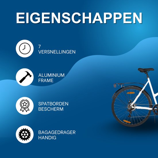 Stadsfiets 71 cm - Voor dames en heren voor woon-werkverkeer en dagelijks gebruik - Met 7 versnellingen, spatborden en bagagedrager - Wit aluminium frame — afbeelding 2