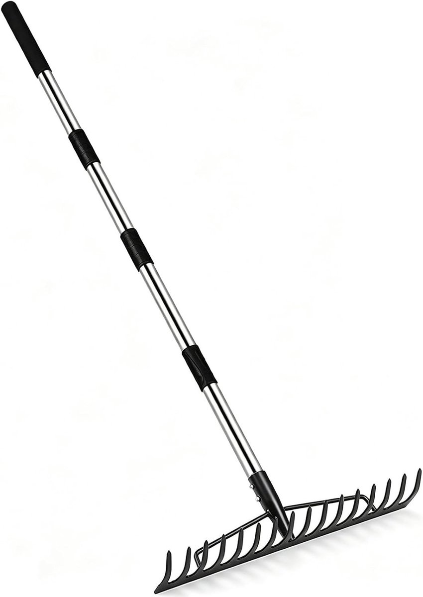 Booghark - Metaal - 160 cm - Robuuste Hark met 16 Stalen Tanden - Voor Tuinwerkzaamheden