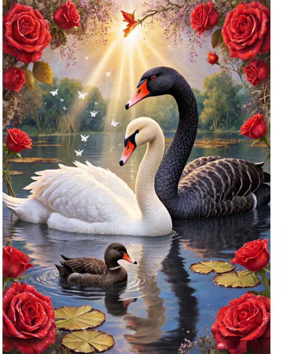 diamond painting heel leuk en sierlijk zwanen stel in romantische sferen 30 x 40 cm