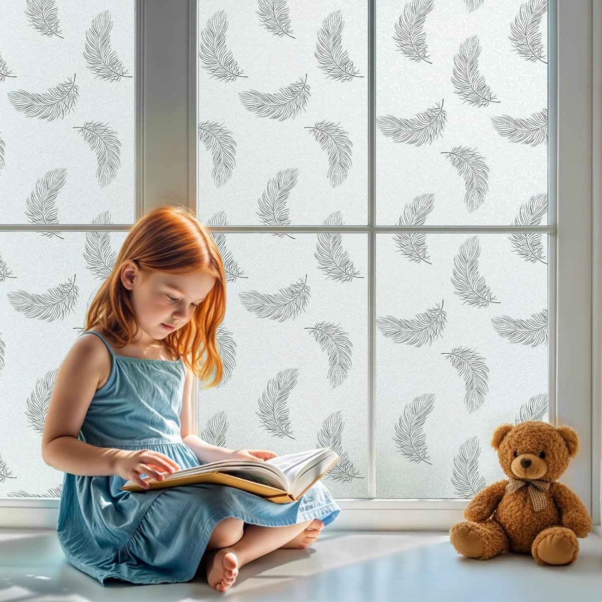 Raamfolie voor privacy - motief veer - 30 x 120 cm - Inkijkfolie - ondoorzichtig - niet klevend - statische hechting - anti-UV - decoratief voor keuken - kantoor - slaapkamer