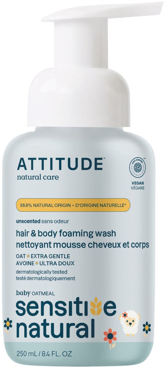 Attitude - Baby Leaves 2 in 1 Oatmeal Sensitive Foaming Wash Unscented - 250ml