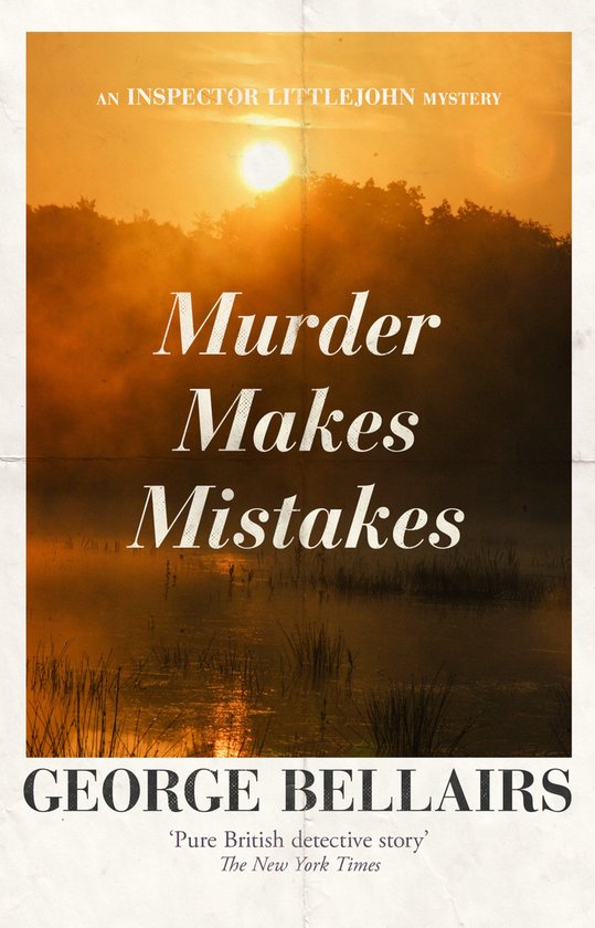 Boekcover 'Murder Makes Mistakes' met een mystieke zonsopgang boven een meer.