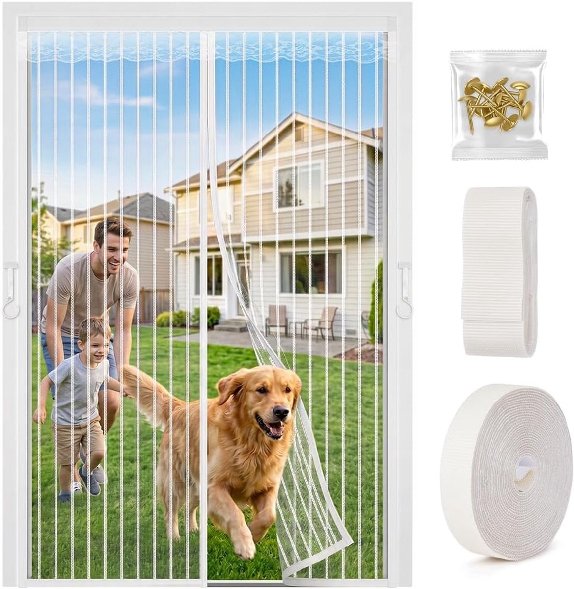 AUAUY Fly screen door magnetic for balcony, 120 x 200 cm, white stripes - ShopVlot