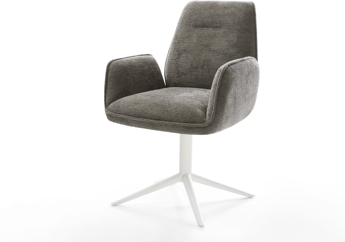 Eetkamerstoel Zoa-Flex kruispoot wit bouclé zacht mud 360° draaibaar rocker-functie pocketveer kern