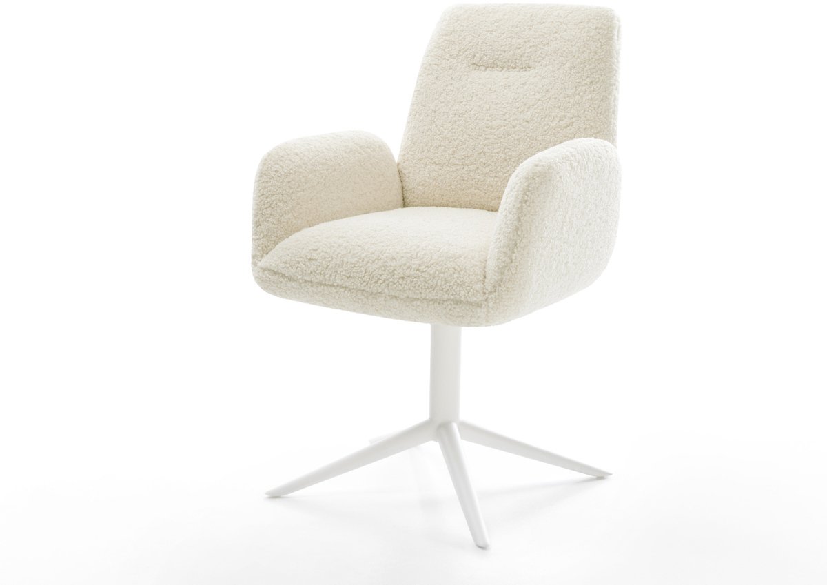 Eetkamerstoel Zoa-Flex kruispoot wit teddy beige 360° draaibaar rocker-functie pocketveer kern
