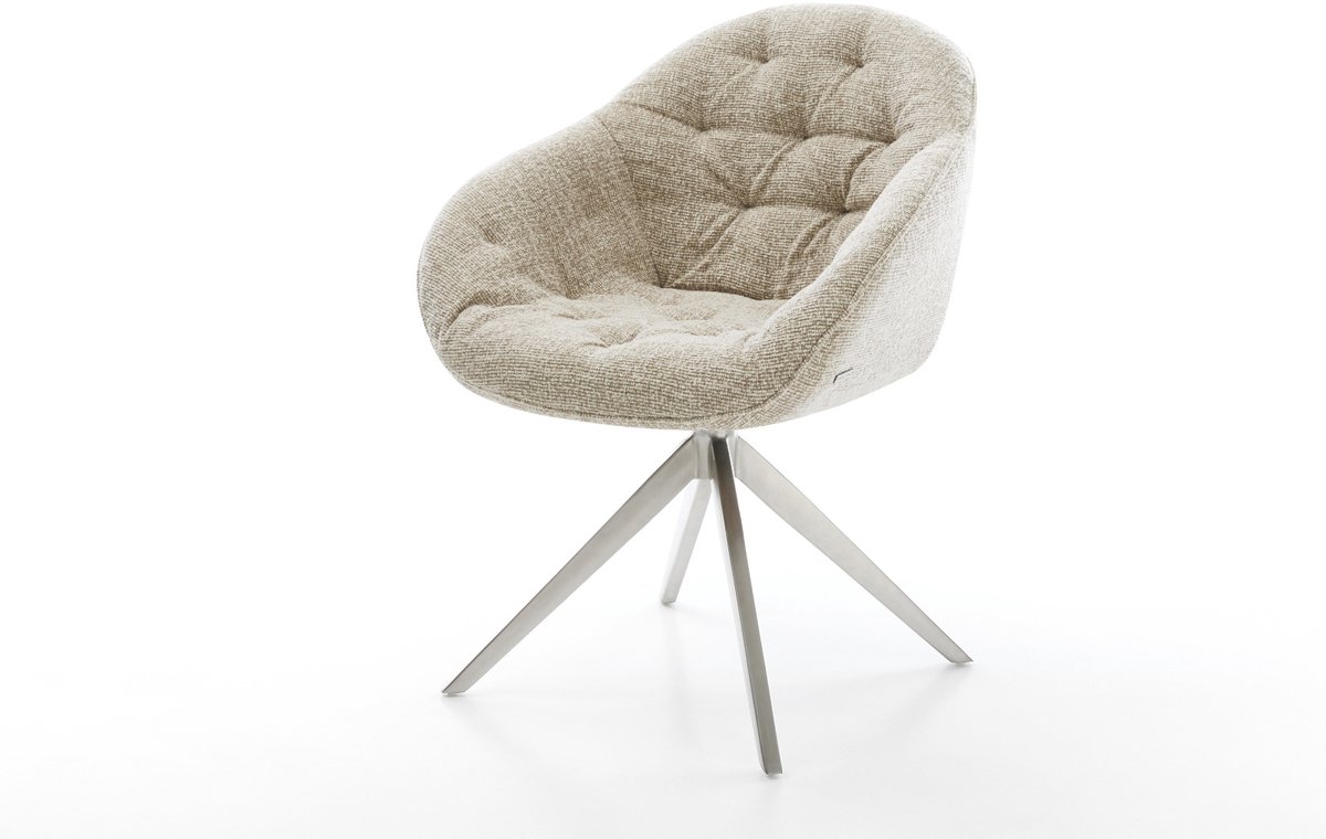 Eetkamerstoel Gaio-Flex kruisframe breed roestvrij staal geweven stof beige 360° draaibaar rocker-functie